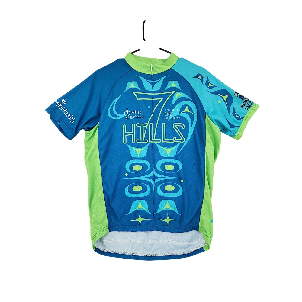 Primal Cycling Jersey sz L Mens Blue Green Full Zip Short Sleeve Bike Top Shirt